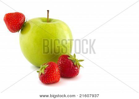 Green Apple And Red Strawberries