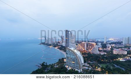 Pattaya City at night famous tourist attraction in Thailand