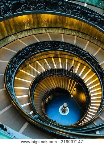 VATICAN CITY, ITALY - november 27, 2017: Bramante Staircase staircases in the Vatican Museums.
