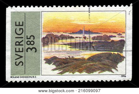 SWEDEN - CIRCA 1996: stamp printed in Sweden, shows painting by Roland Svensson, swedish painter and illustrator, circa 1996