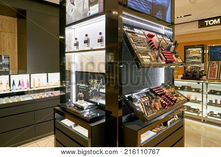 ROME, ITALY - CIRCA NOVEMBER, 2017: Givenchy cosmetics on display at a second flagship store of Rinascente in Rome.