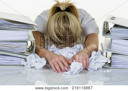 woman in the office with burnout
