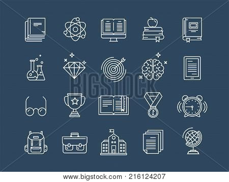 School education, university. Study, learning process. Oline lessons, tutorial. Student knowledge. History book.Thin line web icon set. Outline icons collection.Vector illustration.