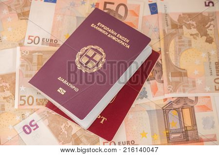 Background of banknotes. Euro banknotes 50 fifty. Money background.