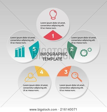 Vector circle infographic. Template for cycle diagram graph presentation and round chart. Business concept with 5 options parts steps or processes