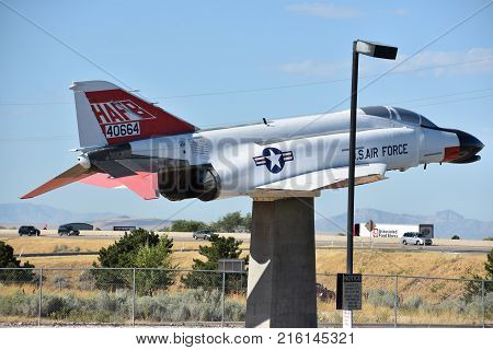 OGDEN, UTAH - AUG 24: Hill Aerospace Museum in Ogden, Utah, as seen on Aug 24, 2017. The The museum displays over 90 aircraft from around the world.