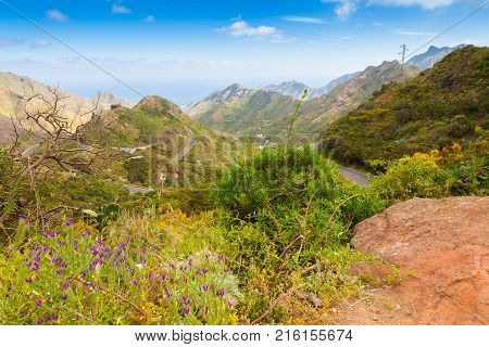 North Tenerfe island mountain panorma with blue sky