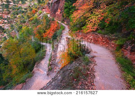 The Hidden Canyon Trail of Zion National Park is a series of exposed switchbacks winding high above Zion Canyon