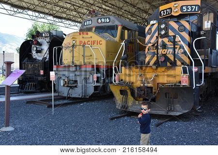 OGDEN, UT - AUG 26: Union Station in Ogden, Utah, as seen on Aug 26, 2017. It was formerly the junction of the Union Pacific and Central Pacific Railroads.