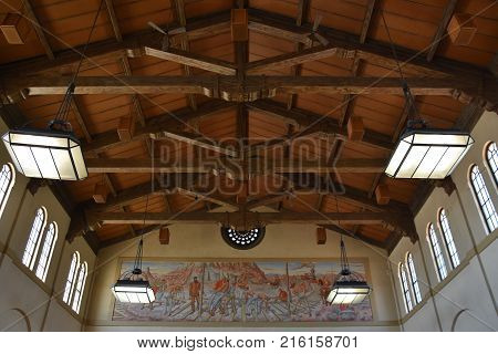 OGDEN, UT - AUG 26: Union Station in Ogden, Utah, as seen on Aug 26, 2017. It was formerly the junction of the Union Pacific and Central Pacific Railroads.