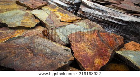 decorative building stone on a pallet can be used for advertising.