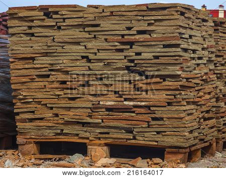 decorative building stone on a pallet can be used for advertising.