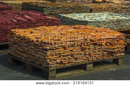 decorative building stone on a pallet can be used for advertising.