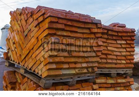 decorative building stone on a pallet can be used for advertising.