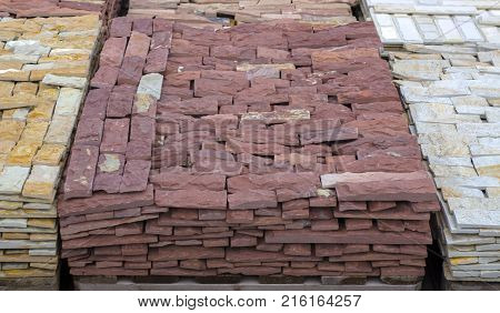 decorative building stone on a pallet can be used for advertising.