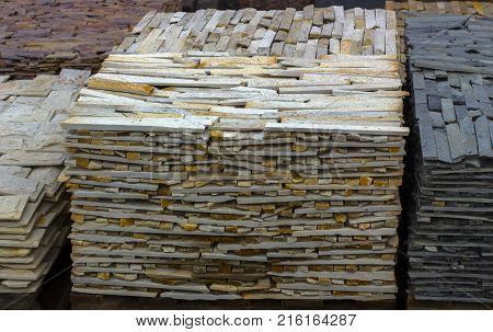 decorative building stone on a pallet can be used for advertising.