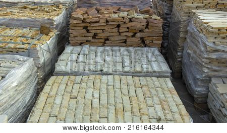 decorative building stone on a pallet can be used for advertising.
