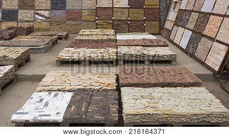 decorative building stone on a pallet can be used for advertising.