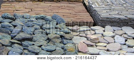 decorative building stone on a pallet can be used for advertising.