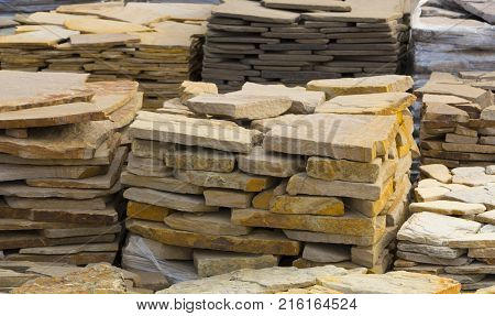 decorative building stone on a pallet can be used for advertising.