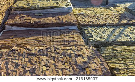 decorative building stone on a pallet can be used for advertising.