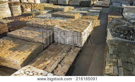 decorative building stone on a pallet can be used for advertising.