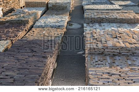 decorative building stone on a pallet can be used for advertising.