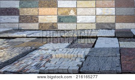 decorative building stone on a pallet can be used for advertising.