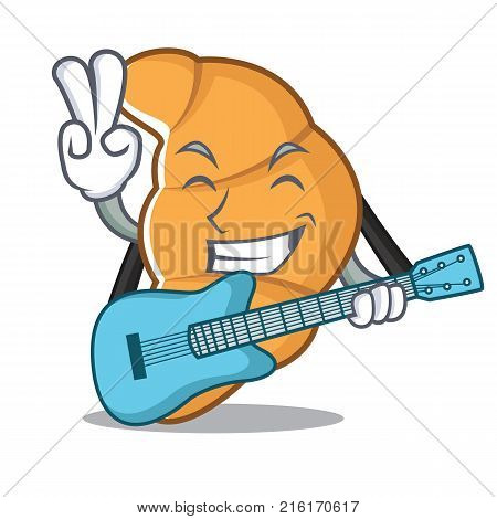 With guitar croissant character cartoon style vector illustartion