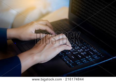Press enter button on the computer. business Communication network World map send message Connect worldwide hand keyboard