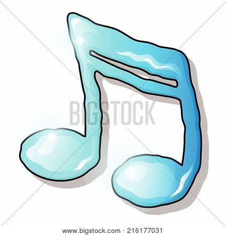Musical notes made of snow and ice isolated on white background. Sketch of Christmas festive poster, party invitation, other holiday card. Vector cartoon close-up illustration.