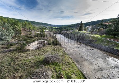 Spillway of the El Vado Reservoir located in the upper course of the River Jarama, in Guadalajara Province, Spain