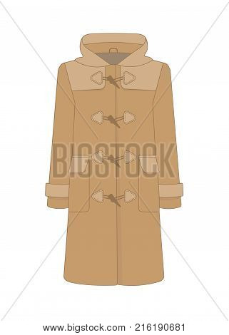 Women's duffle coat. Cashmere and wool. Trendy model of women's wardrobe. Vector illustration