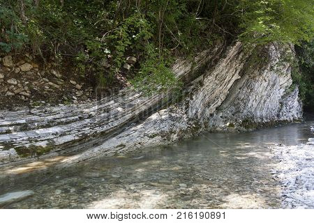 Rocky shore river Dede in the Tuapse district of Krasnodar region, Russia