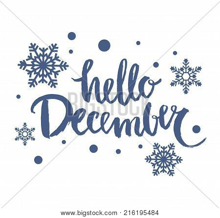 Hellow December vector illustration gift card calligraphy marker