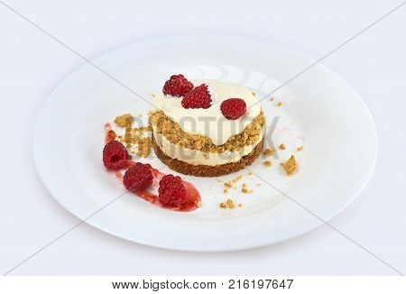 dessert with raspberries tart cake cream crust delicious food fresh