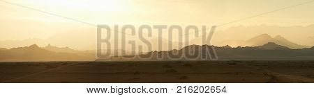 Mountains in the Sinai desert at sunset. Nabq, Egypt