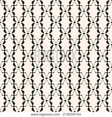 Abstract geometric seamless pattern. Elegant lace texture. Monochrome background with curved shapes, thin lines, star silhouettes, mesh. Traditional motif. Design for prints, decor. - Stock vector.