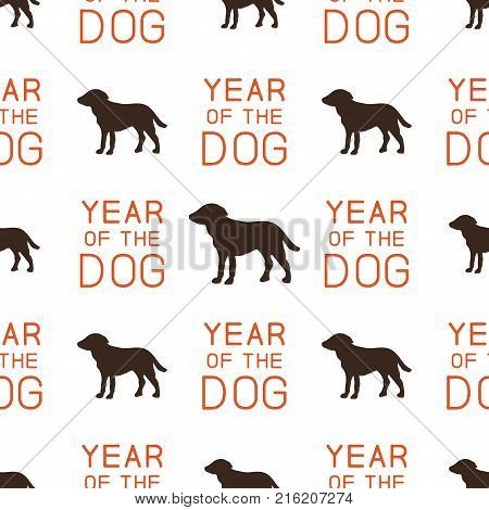 Year of the dog pattern. Symbol of 2018 seamless background. Dog icon and typography elements. Retro wallpaper. Stock vector illustration isolated on white.