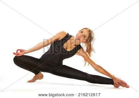 Beautiful Flexible Woman Doing Yoga Poses On White