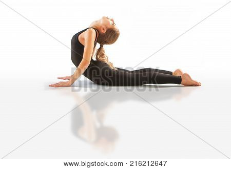 Beautiful Flexible Woman Doing Yoga Poses On White