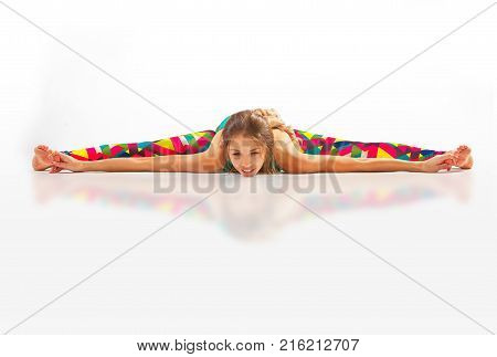 Beautiful Flexible Woman Doing Yoga Poses On White