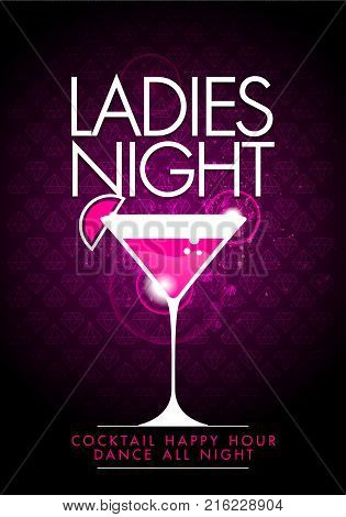 vector party ladies night flyer design template with cocktail glass
