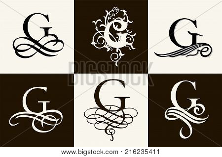 Vintage Set . Capital Letter G for Monograms and Logos. Beautiful Filigree Font. Victorian Style