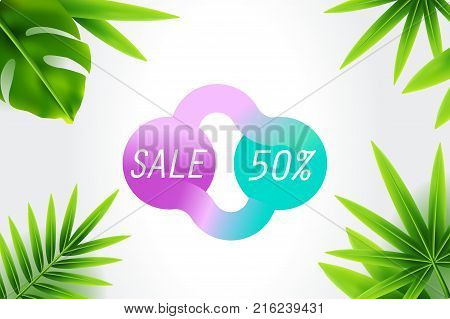 Summer sale discount End of season banner design with tropical foliage vector illustration background. Can used for gift voucher poster advertising social media and cover