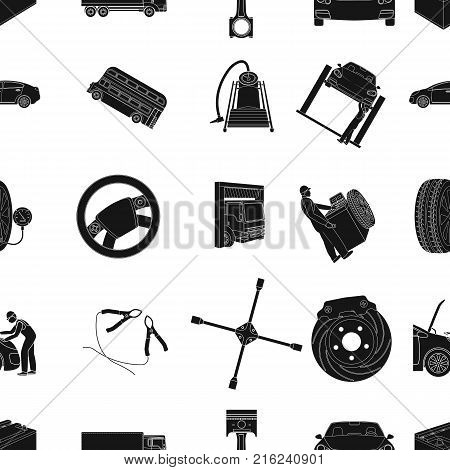 Car, lift, pump and other equipment black icons in set collection for design. Car maintenance station vector symbol stock illustration .