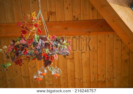 abstract autumn composition with transparent spheres with background