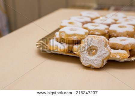 close up typical genoese biscuits canestrelli and cantucci