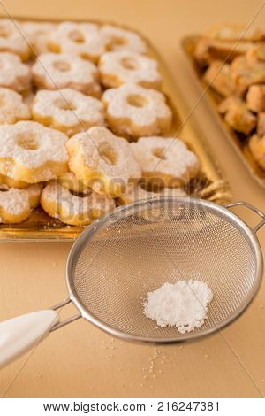 close up typical genoese biscuits canestrelli and cantucci