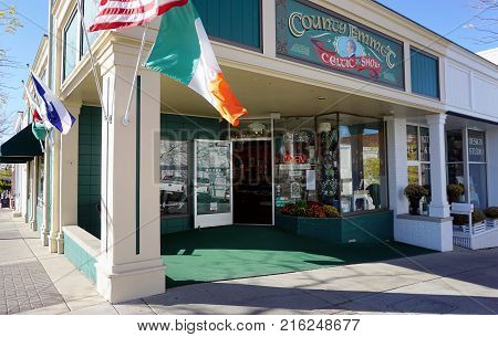 PETOSKEY, MICHIGAN / UNITED STATES - OCTOBER 18, 2017: The County Emmet Celtic Shop is a boutique that specializes in Irish and Irish-themed products, in downtown Petoskey.